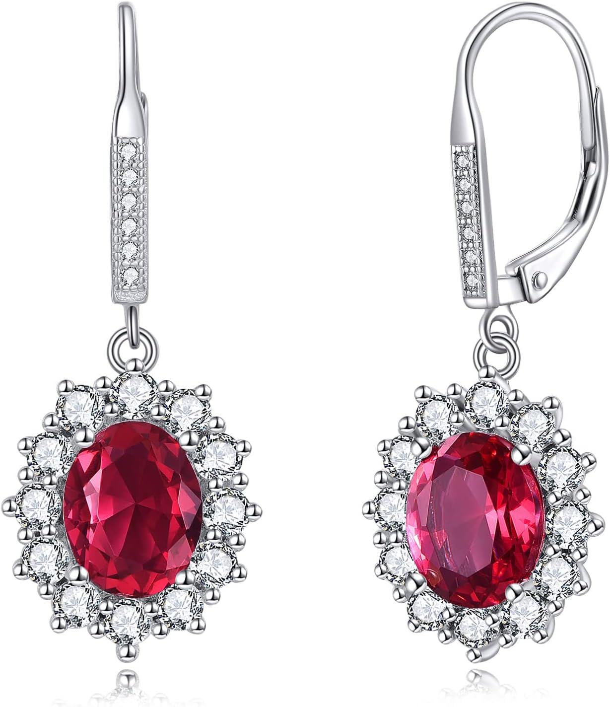 925 Sterling Silver Oval Cut Birthstone Dangle Leverback Earrings for Women Mom