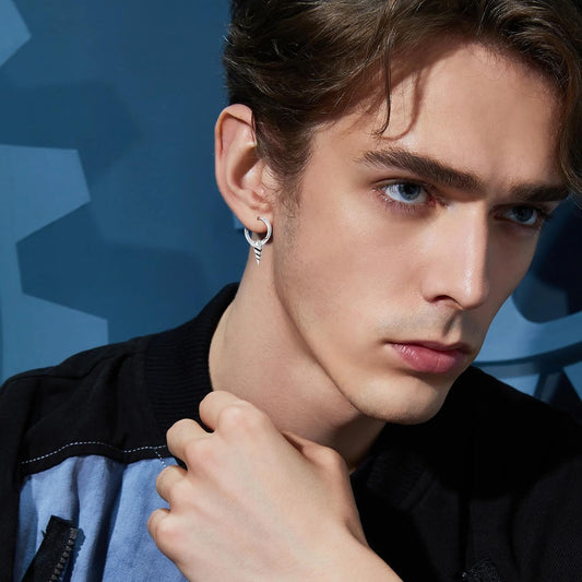 925 Sterling Silver Spiked Sword Cross Huggie Hoop Earrings Punk Style Jewellery