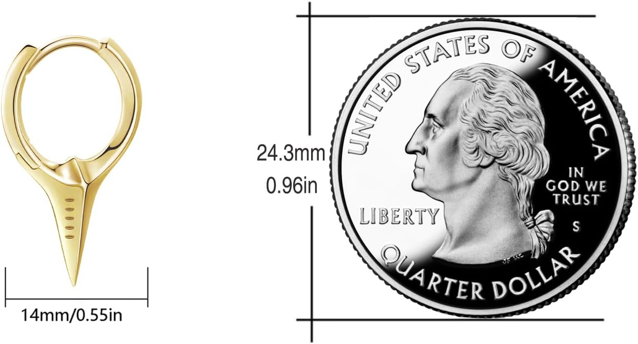 925 Sterling Silver Spiked Sword Cross Huggie Hoop Earrings Punk Style Jewellery