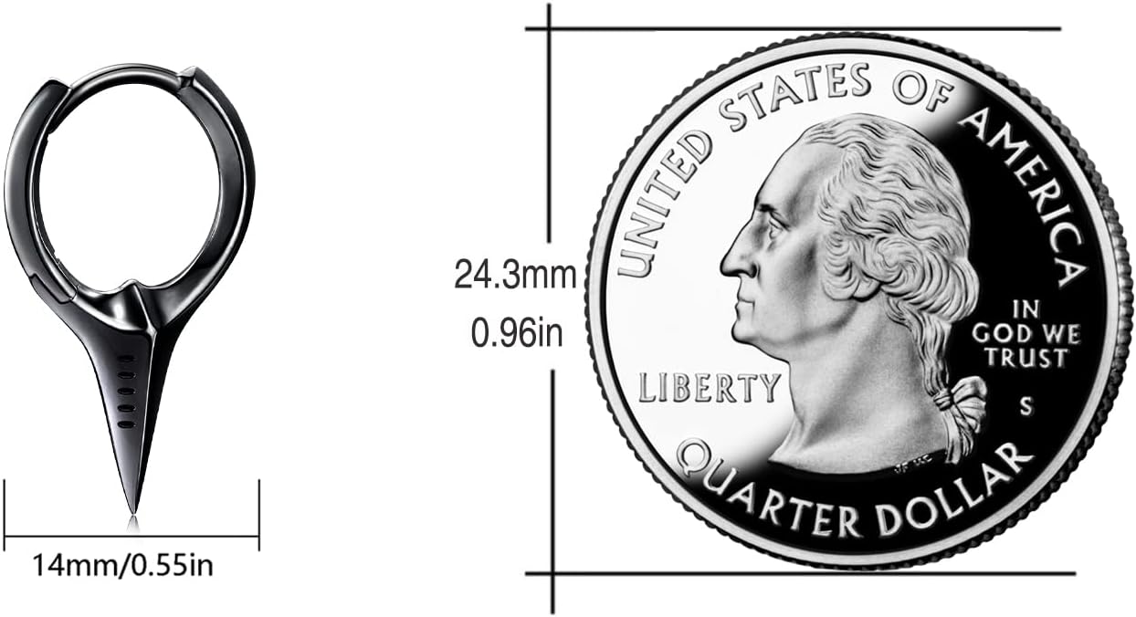 925 Sterling Silver Spiked Sword Cross Huggie Hoop Earrings Punk Style Jewellery