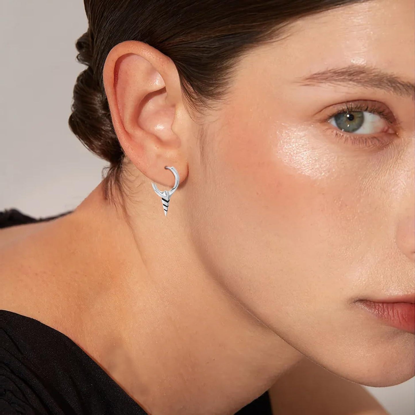 925 Sterling Silver Spiked Sword Cross Huggie Hoop Earrings Punk Style Jewellery