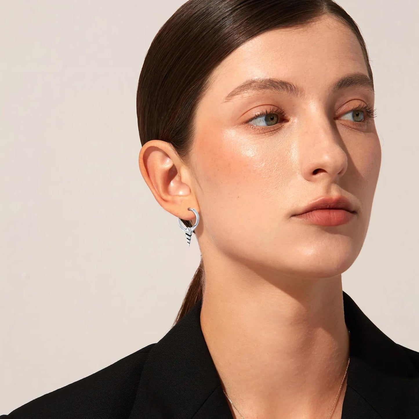 925 Sterling Silver Spiked Sword Cross Huggie Hoop Earrings Punk Style Jewellery