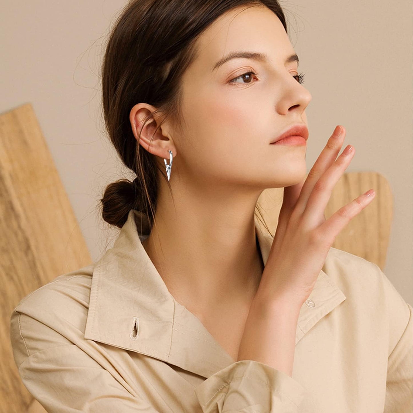 925 Sterling Silver Spiked Sword Cross Huggie Hoop Earrings Punk Style Jewellery