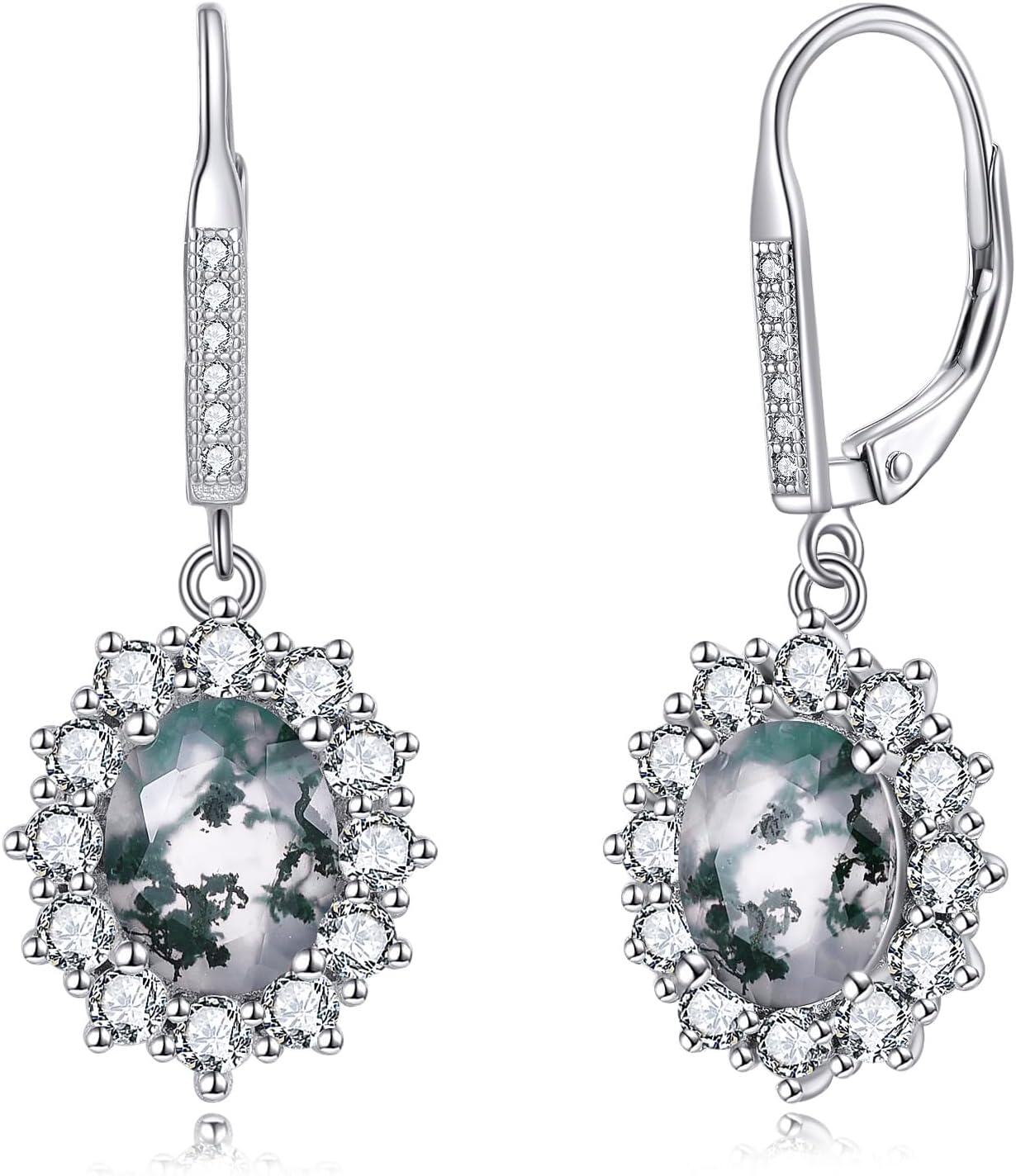 925 Sterling Silver Oval Cut Birthstone Dangle Leverback Earrings for Women Mom