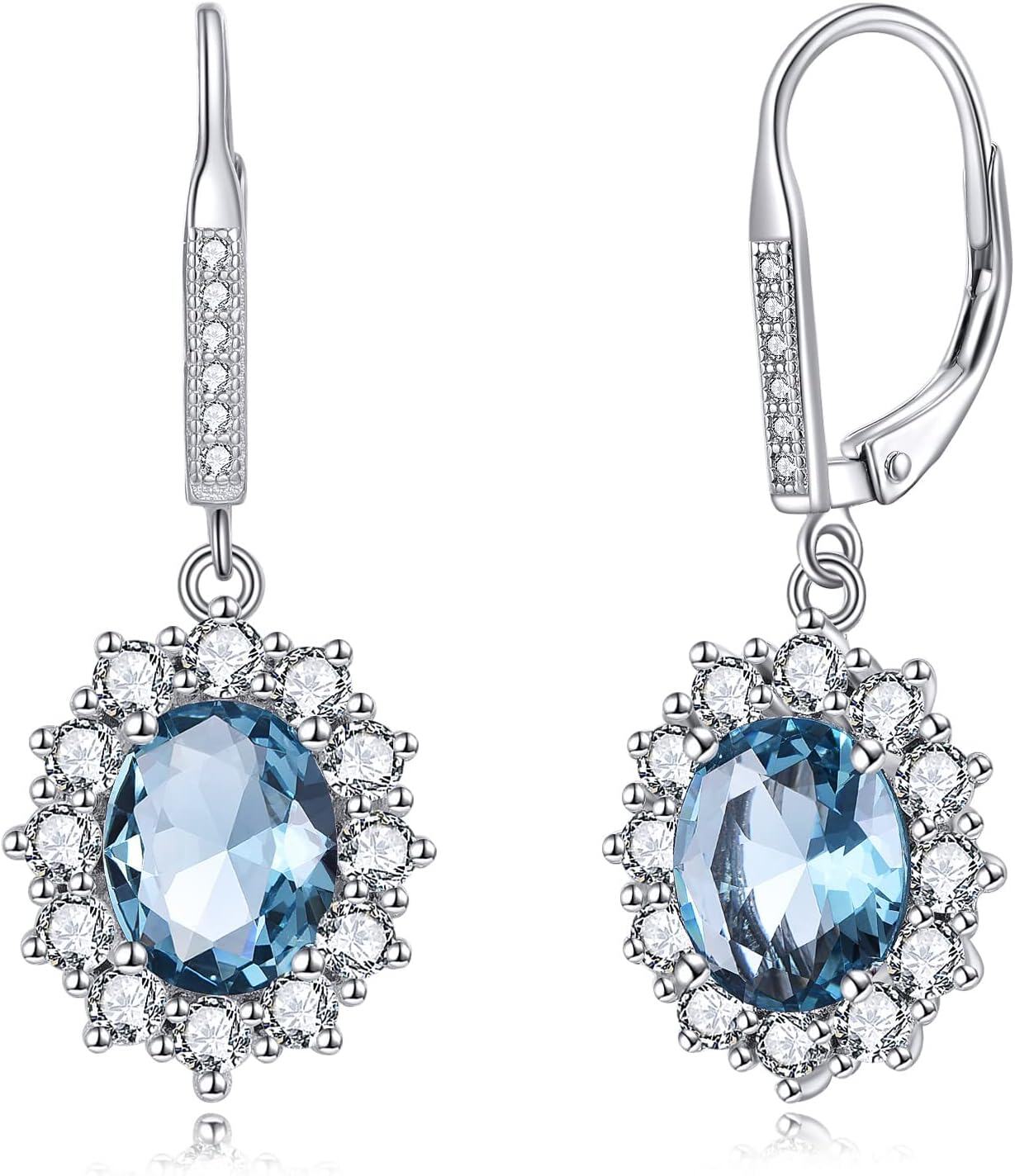 925 Sterling Silver Oval Cut Birthstone Dangle Leverback Earrings for Women Mom