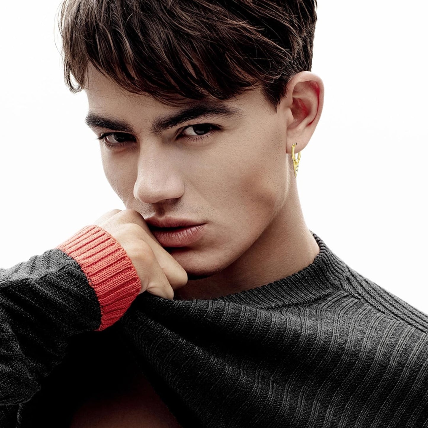 925 Sterling Silver Spiked Sword Cross Huggie Hoop Earrings Punk Style Jewellery