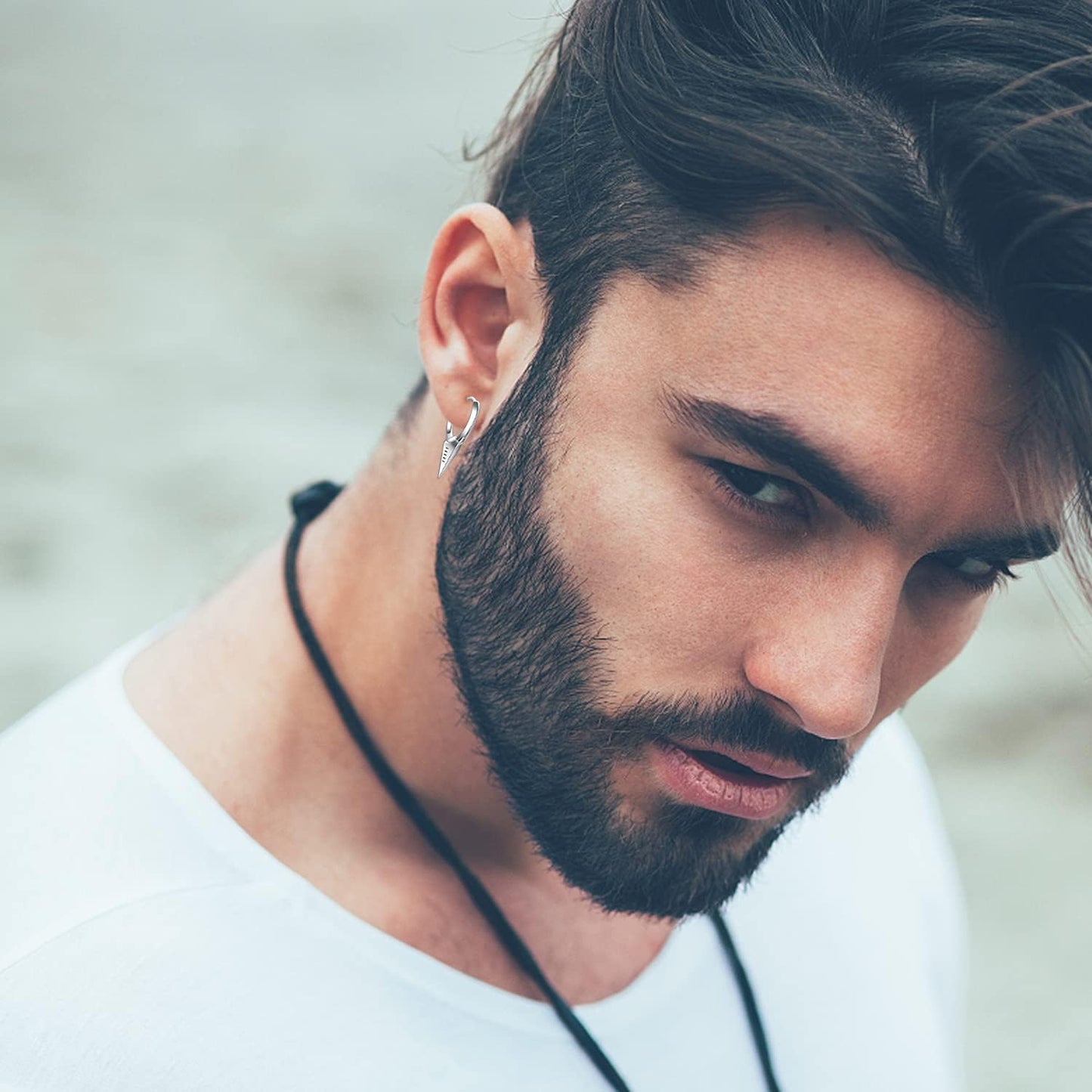 925 Sterling Silver Spiked Sword Cross Huggie Hoop Earrings Punk Style Jewellery