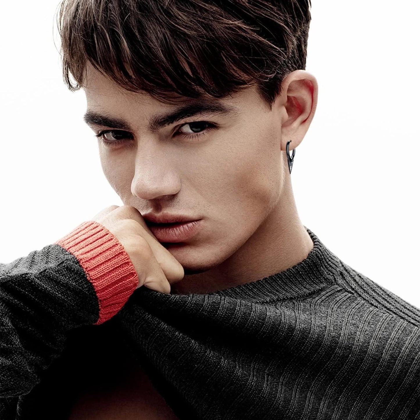 925 Sterling Silver Spiked Sword Cross Huggie Hoop Earrings Punk Style Jewellery