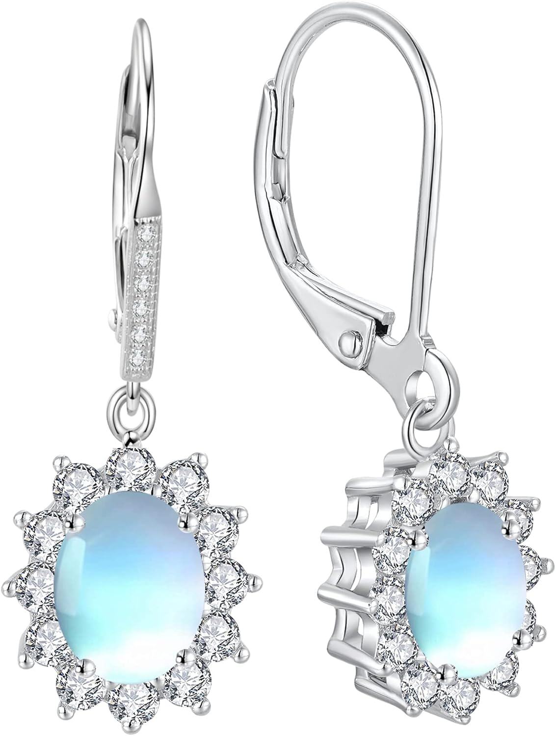 925 Sterling Silver Oval Cut Birthstone Dangle Leverback Earrings for Women Mom