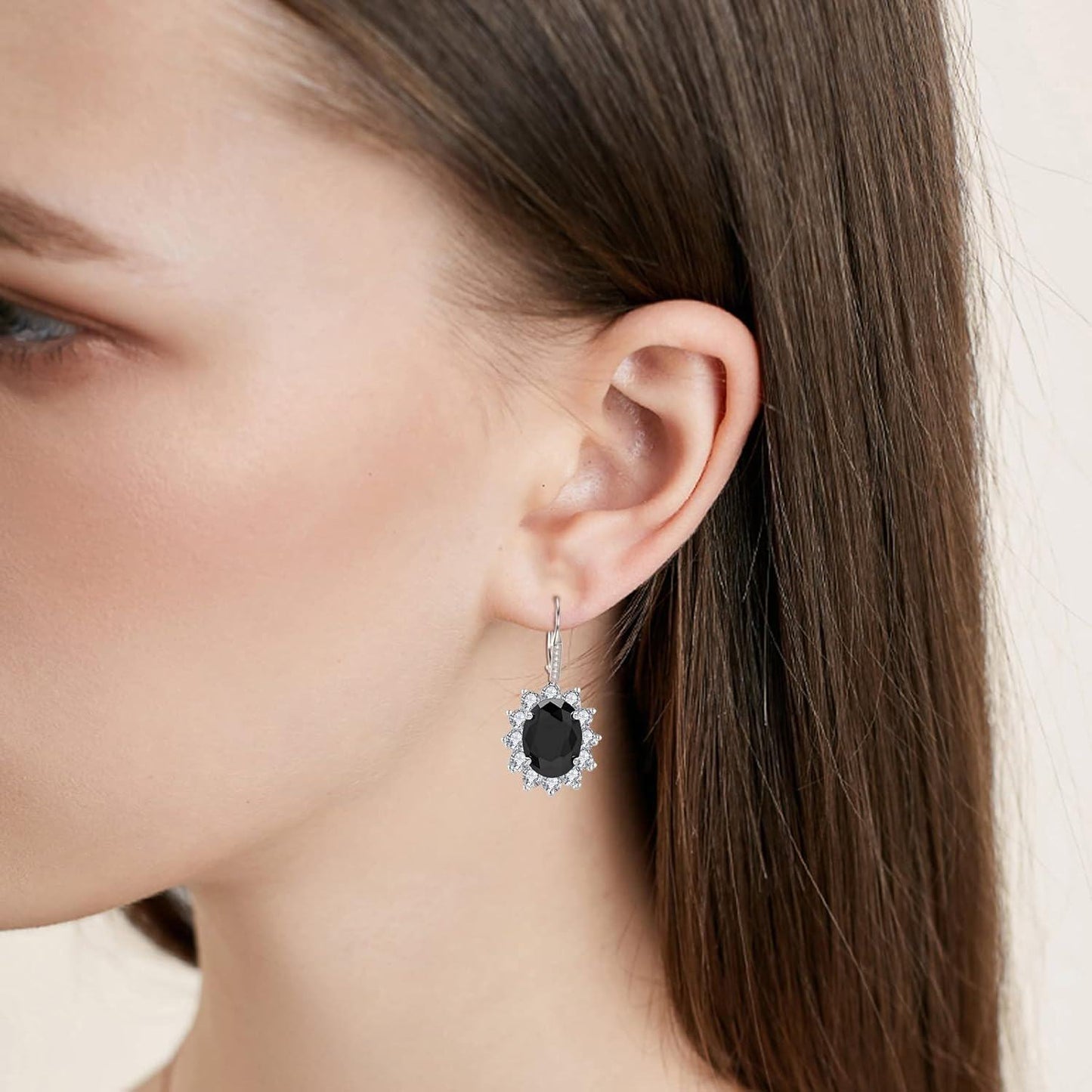 925 Sterling Silver Oval Cut Birthstone Dangle Leverback Earrings for Women Mom