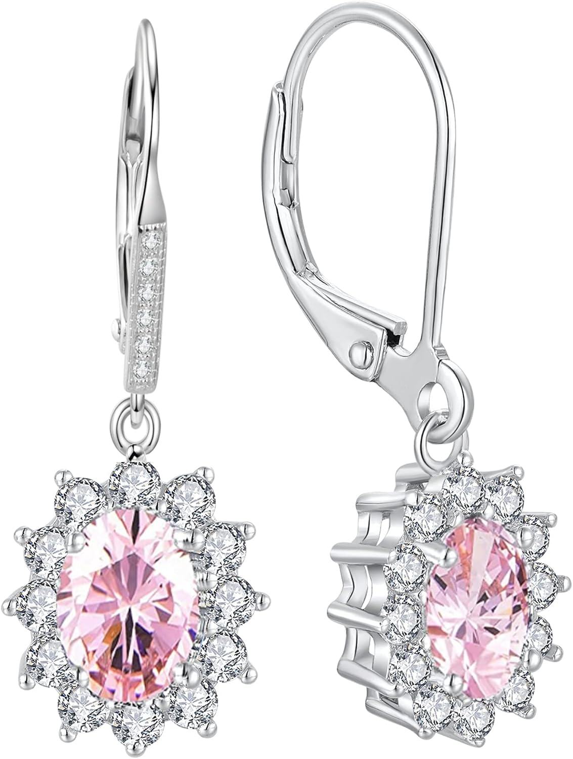 925 Sterling Silver Oval Cut Birthstone Dangle Leverback Earrings for Women Mom