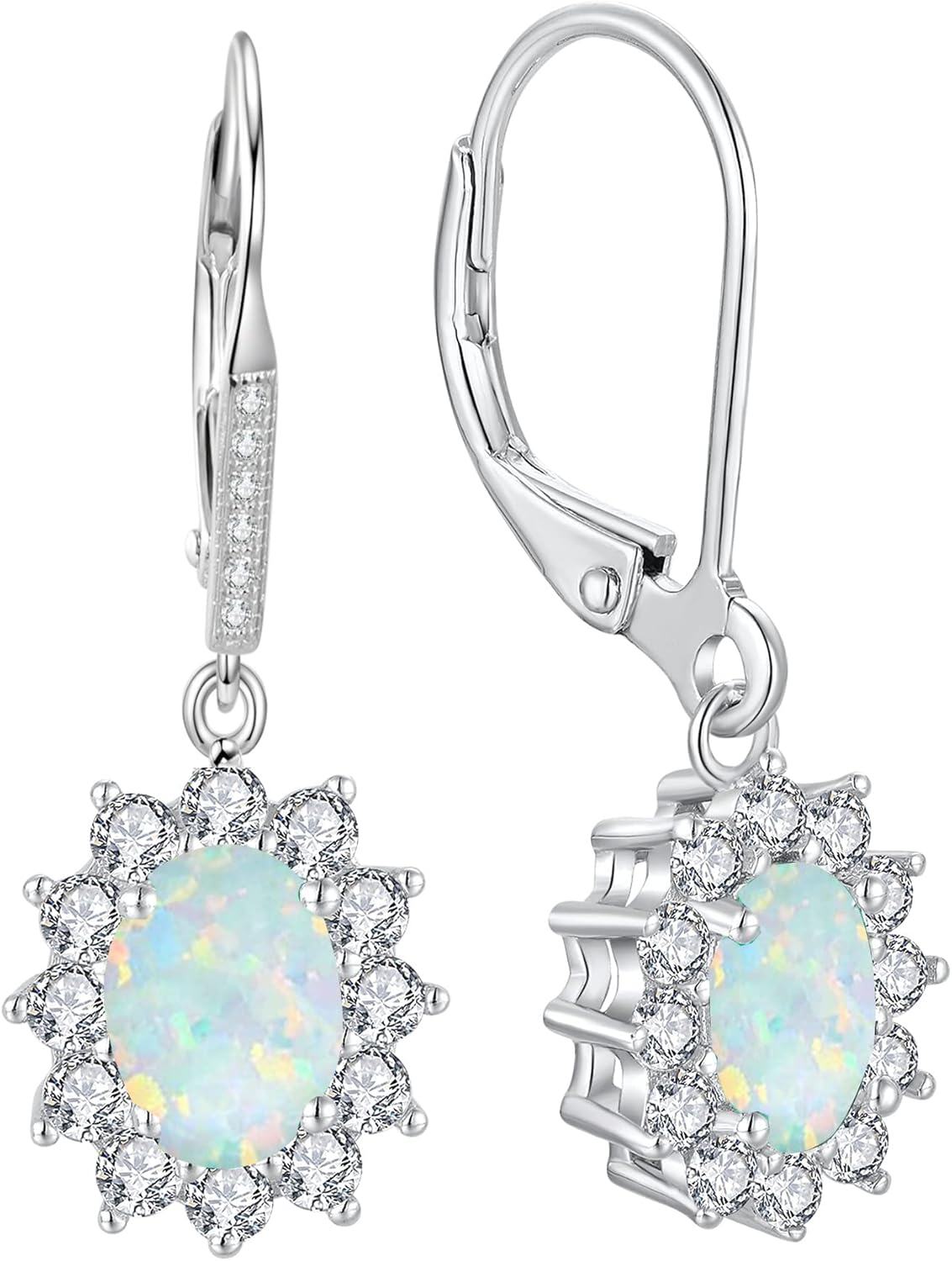 925 Sterling Silver Oval Cut Birthstone Dangle Leverback Earrings for Women Mom