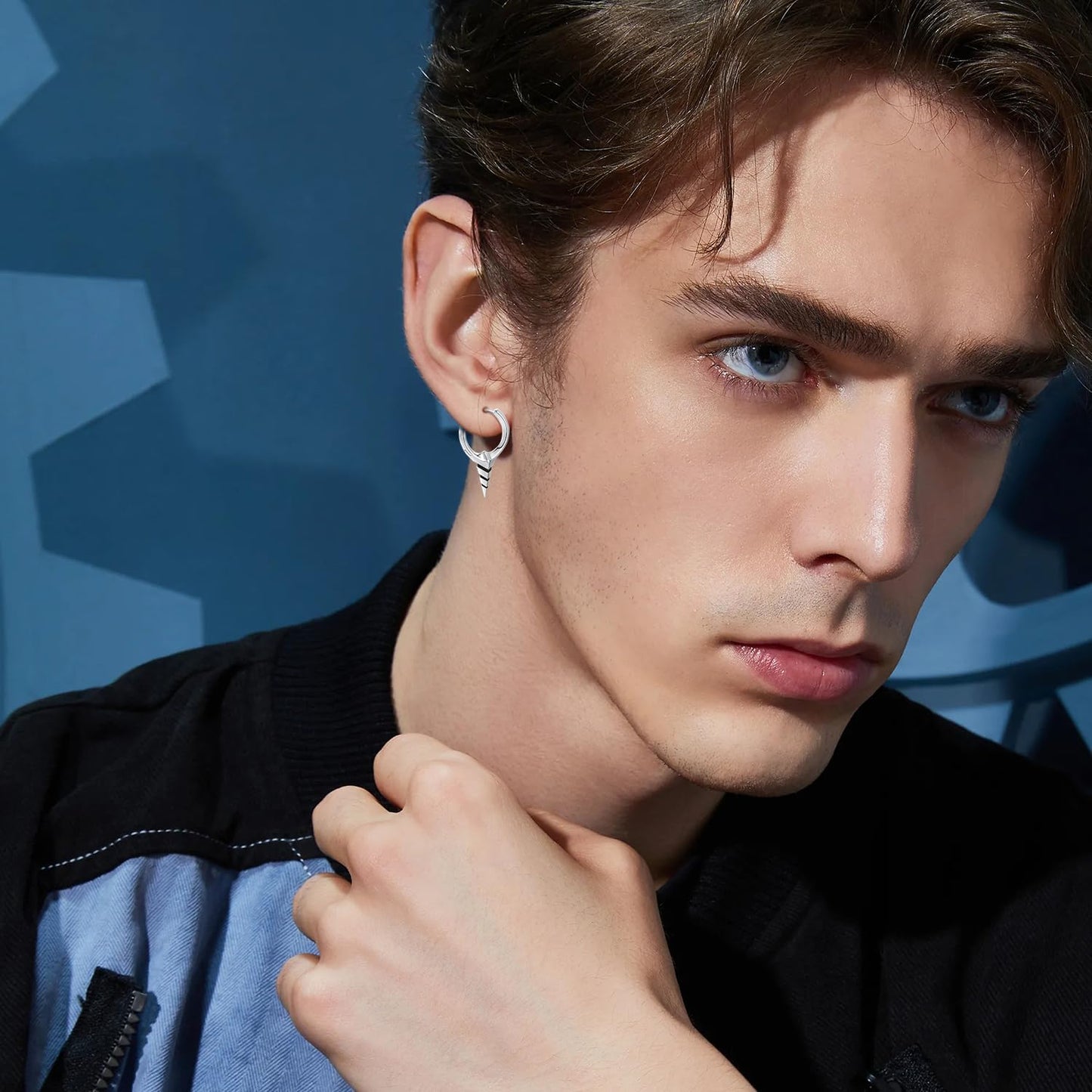 925 Sterling Silver Spiked Sword Cross Huggie Hoop Earrings Punk Style Jewellery